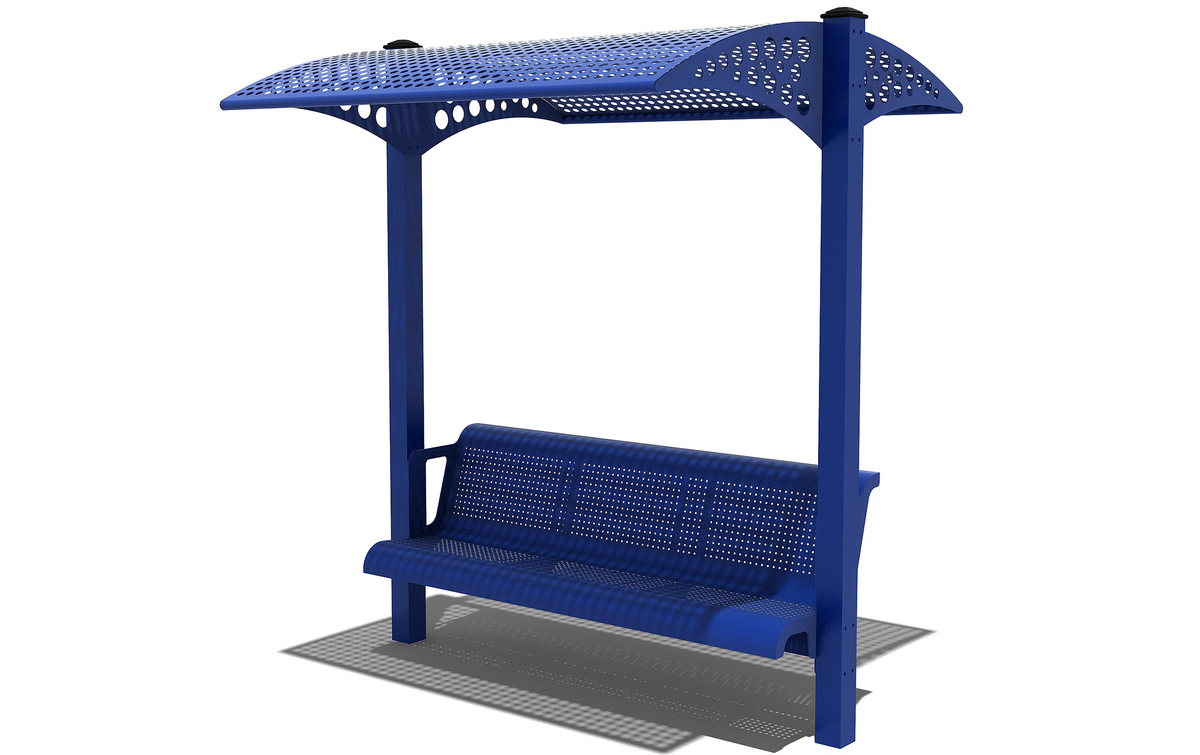 6ft Perforated Metal Bench with Back and Shade