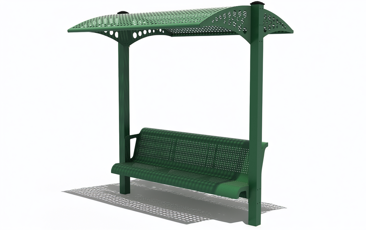 6ft Perforated Metal Bench with Back and Shade